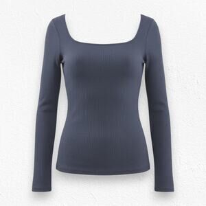 Intimately Free People Black Seam Detail Ribbed Long Sleeve Top Size Medium